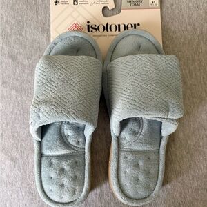 Isotoner Women’s Gemma Microterry Adjustable Slide Slippers Light Blue